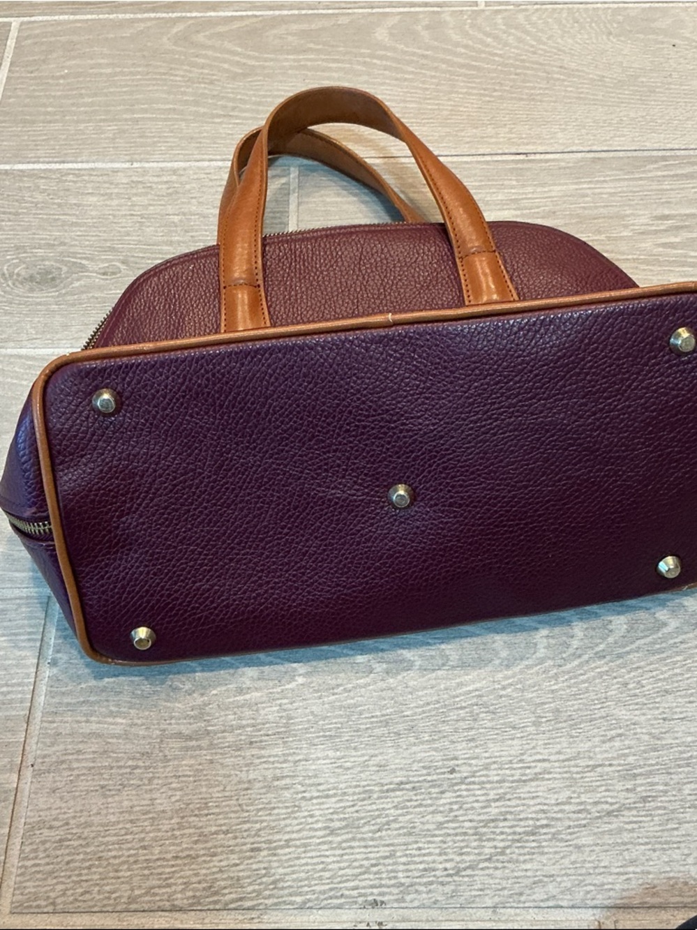 Valentina Burgundy Leather Dome Satchel with Tan Handles Made in Italy - Picture 4 of 7